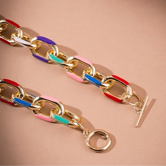 New Chunky Gold Color Block Chain Necklace - Picture 5 of 7